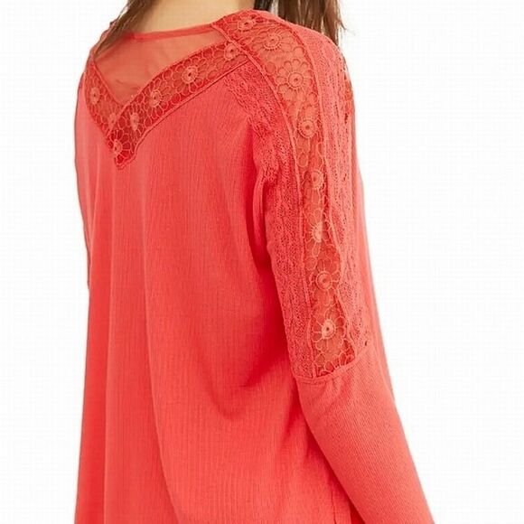 NWT Free People Orangish Red Lola Boho Top - Picture 3 of 8